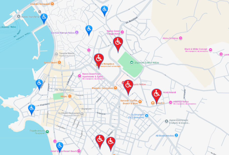Χάρτης με θέσεις στάθμευσης ΑμεΑ στη Νάξο
